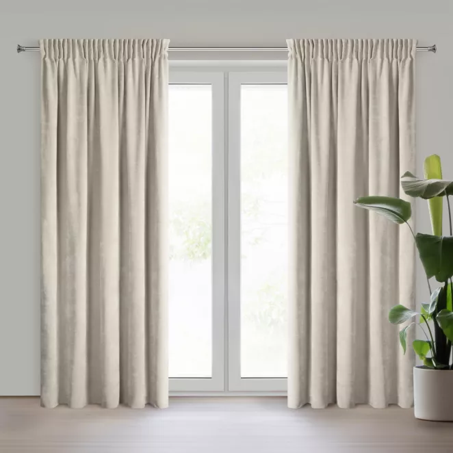 Zasłona beżowa o szenilowej strukturze 140x270 cm taśma - NILO Eurofirany