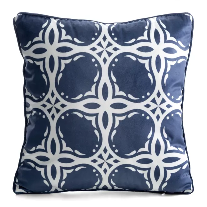Poszewka na poduszkę 45x45 cm welwetowa granatowo, biała z geometrycznym nadrukiem VELVET 201 Eurofirany