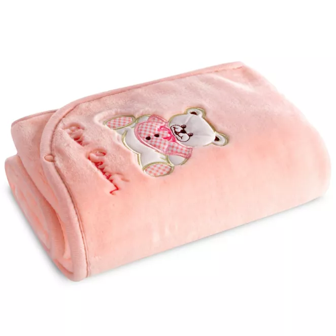 Koc - otulacz dziecięcy 80x90 cm różowy z uroczą aplikacja misia BABY 6 Pierre Cardin Eurofirany