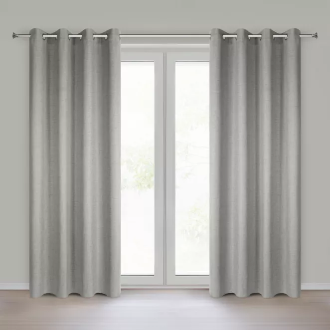 Zasłona o naturalnym splocie z efektem melanżu ciemnobeżowa 140x250 cm przelotki - JULA2 Eurofirany