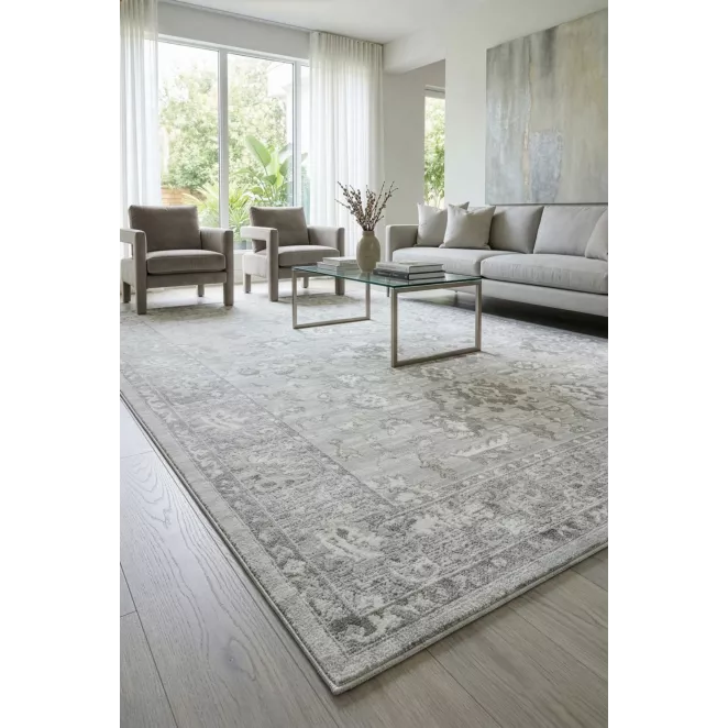 Dywan 60x100 cm popielato, kremowy  zdobiony roślinnym motywem ELBA3 Eurofirany