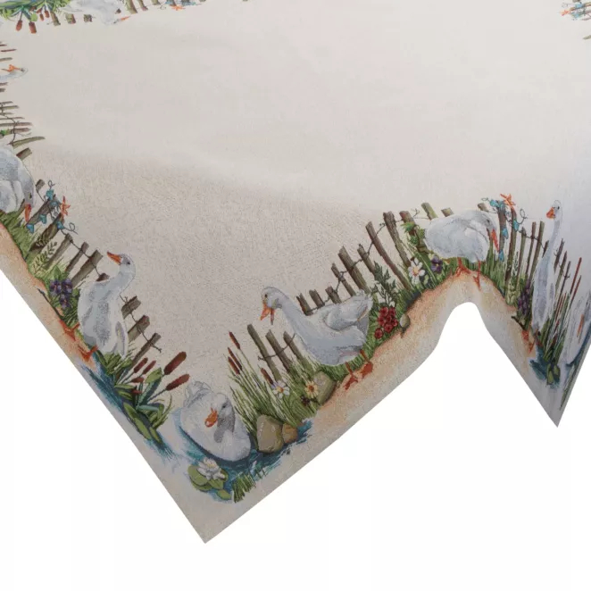 Obrus na stół naturalny 100x100 cm gobelinowy z motywem Gęsi Eurofirany