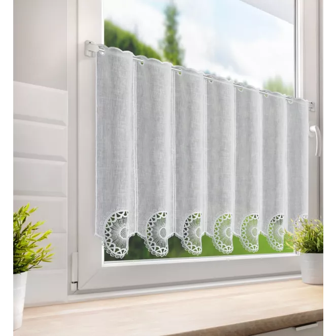 Tkanina firanowa zazdrostka zdobiona ażurowym haftem Eurofirany