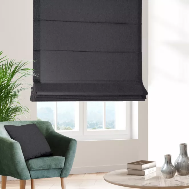 Roleta rzymska grafitowa z tkaniny o naturalnym splocie w stylu eko