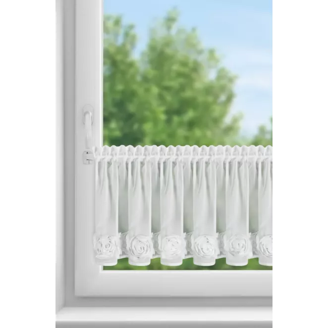 Zazdrostka biała z szyfonu zdobiona pasem róż 3D taśma marszcząca - ROSES- EVA MINGE Eurofirany