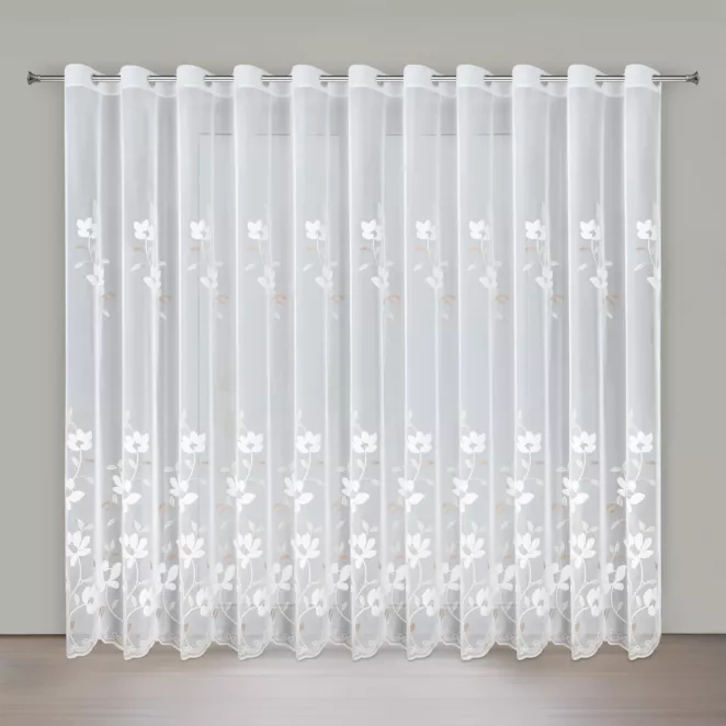 Firana biało, brązowa SANDI z tkaniny typu peru zdobiona haftem 350x250 cm przelotka - SANDI Eurofirany