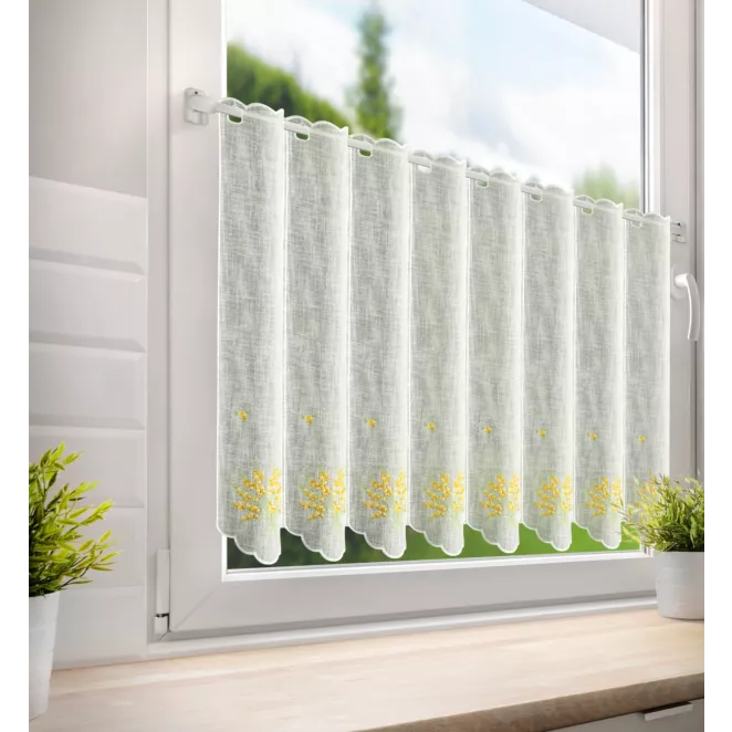 Tkanina firanowa zazdrostka zdobiona haftem żółtych kwiatów Eurofirany