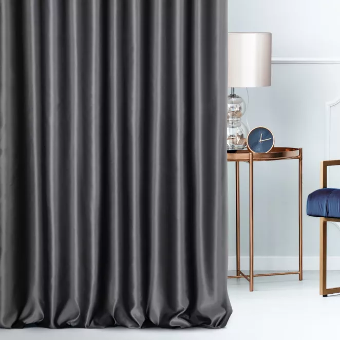 Zasłona szyta na taśmie fala stalowa z jednokolorowej gładkiej tkaniny