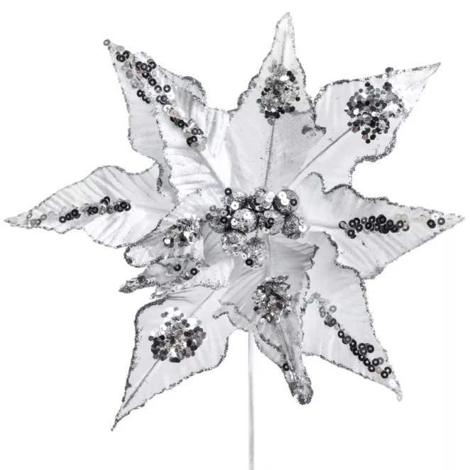 Biała gwiazda betlejemska ze srebrnymi cekinami 28 cm Eurofirany