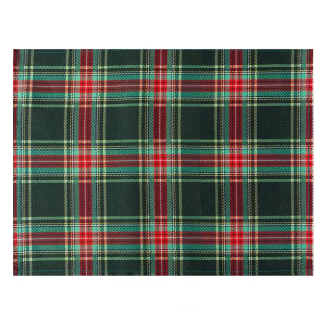 Komplet serwetek świątecznych na stół 4 szt 30x40 cm czerwono, zielony bawełnianych zdobionych kratą AURORA Eurofirany