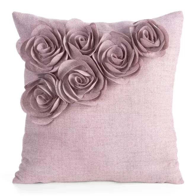 Poszewka na poduszkę 45x45 cm różowa o naturalnym splocie w 3D róże FLORES 7 Eurofirany