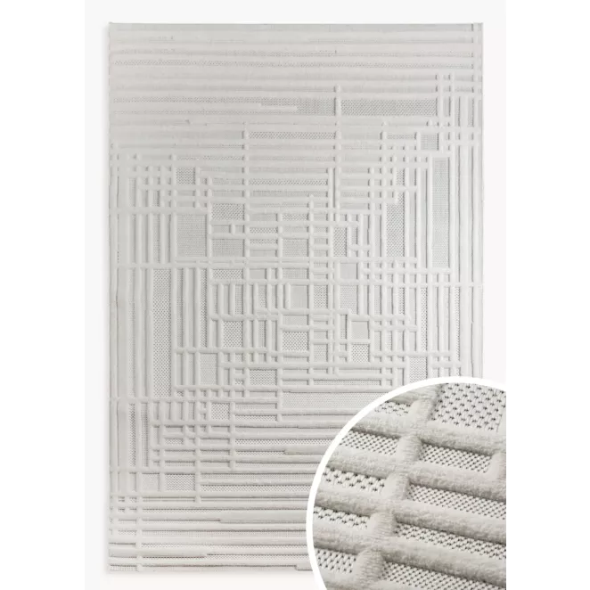 Dywan 60x100 cm kremowo, beżowy strukturalny, wytłaczany z nowoczesnym wzorem geometrycznych linii VENUS 2 Eurofirany