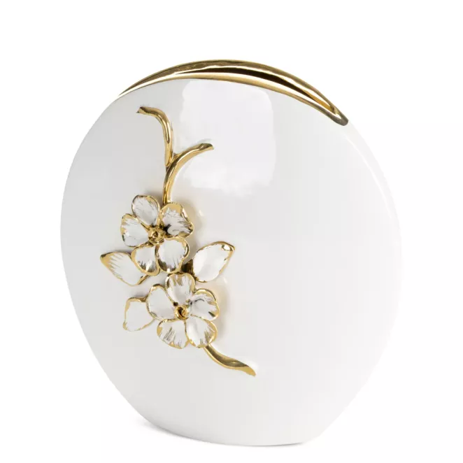 Wazon dekoracyjny biało, złoty zdobiony różami 3D  20x7x21 cm SARA Eurofirany