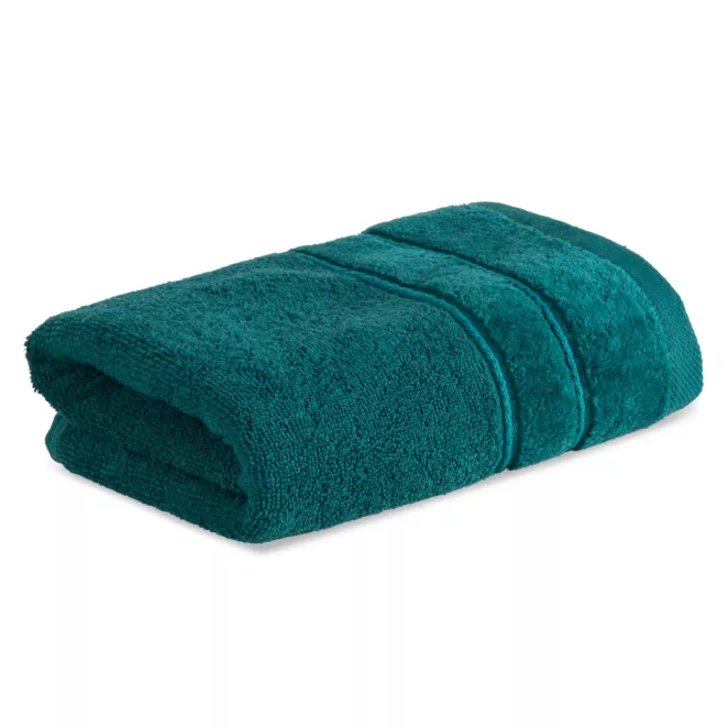 Ręcznik kąpielowy 50x90 cm bawełniany kolor ciemno turkusowy z welwetową bordiurą i kontrastującymi paseczkami 500 g/m2 SIBEL Eurofirany