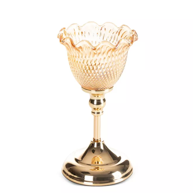 Świecznik dekoracyjny złoty z falowanym ozdobnym kielichem średnica 13x26 cm LUISA Eurofirany