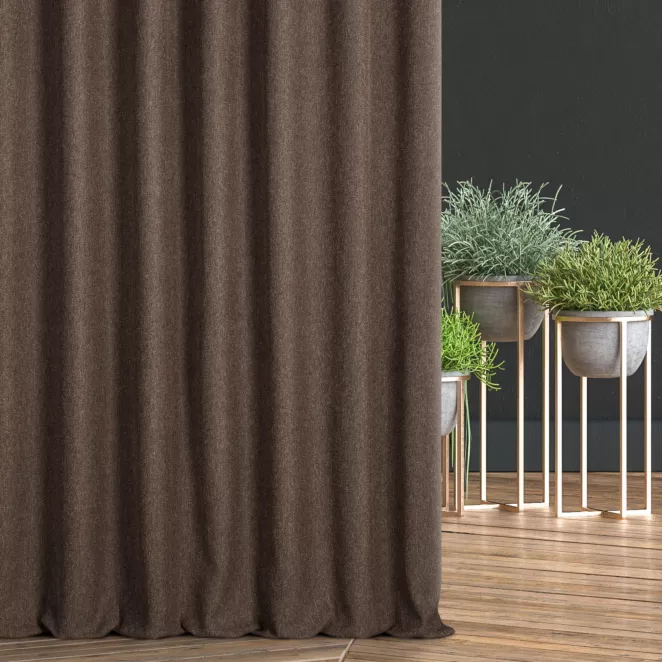 Zasłona szyta na taśmie fala brązowo bordowa z tkaniny o grubym splocie i efektem melanżu
