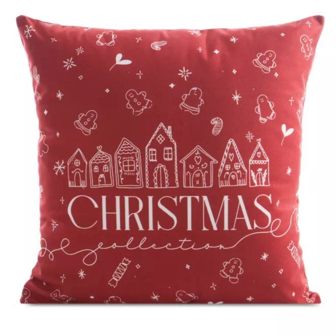 Poszewka na poduszkę 45x45 cm welwetowa czerwono, biała zdobiona świątecznym nadrukiem Eurofirany