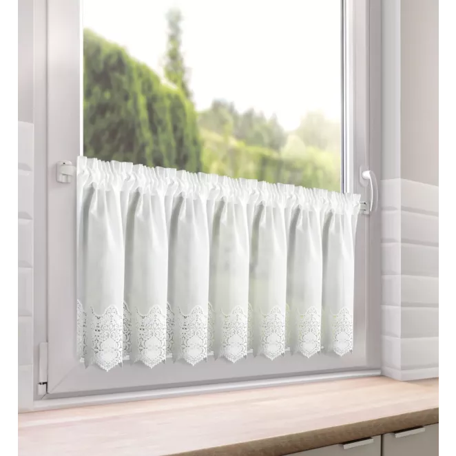 Zazdrostka biała z bawełny zdobiona ażurowym haftem 40x150 cm tunel - SOLA Eurofirany