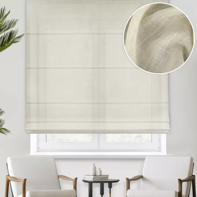 Roleta rzymska kremowa z delikatnej etaminy wykończonej obciążnikiem