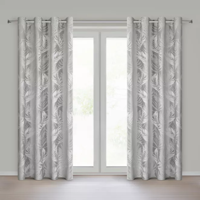 Zasłona srebrna welwetowa zdobiona motywem palmowych liści 140x250 cm przelotka - VERA Eurofirany