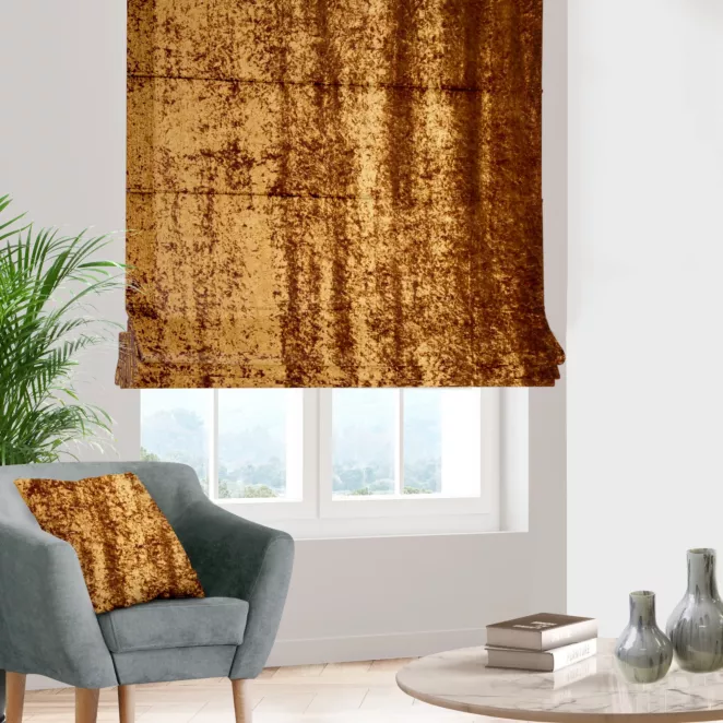 Roleta rzymska miedziana z miękkiej tkaniny welwetowej z efektem kreszowania