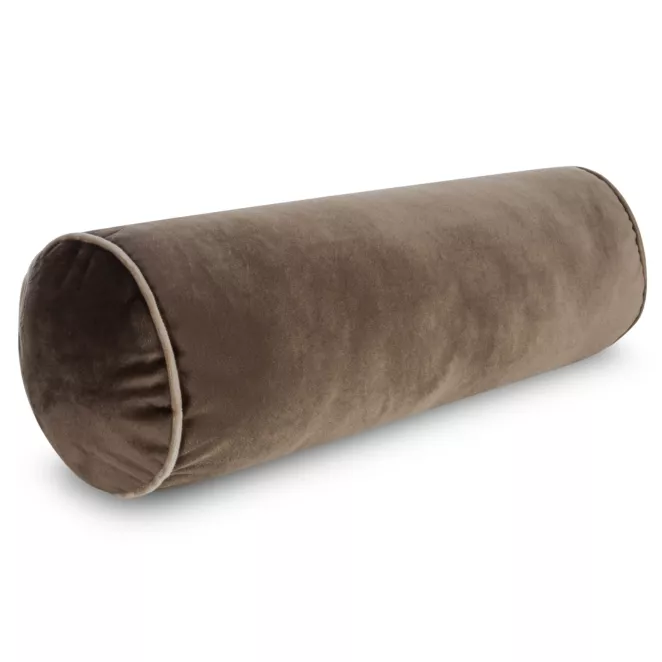 Poduszka dekoracyjna wałek 15 x 45 cm welwetowy ciemnobrązowy zdobiony kontrastującą lamówką GAJA Eurofirany