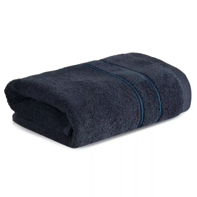 Ręcznik kąpielowy 50x90 cm bawełniany kolor granatowy z welwetową bordiurą i kontrastującymi paseczkami 500 g/m2 SIBEL Eurofirany