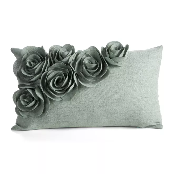 Poszewka na poduszkę 30x50 cm zielona o naturalnym splocie w 3D róże FLORES 7 Eurodirany