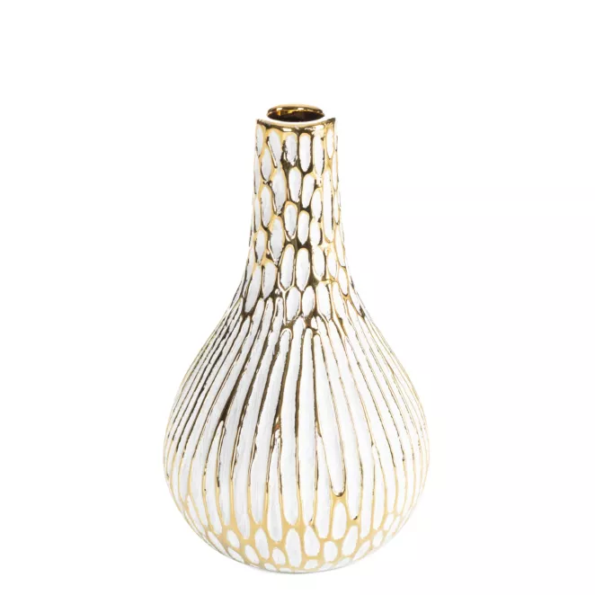 Wazon ceramiczny biało, złoty o ozdobnej fakturze 12x20 cm ANDREA Eurofirany