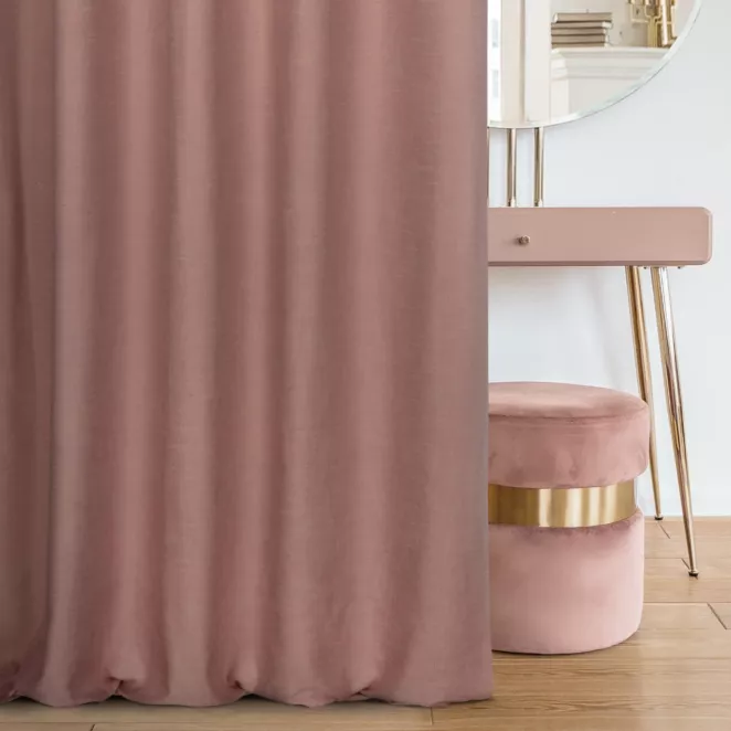 Zasłona szyta na flexach pudrowo różowa o naturalnym, gęstym splocie w stylu eko