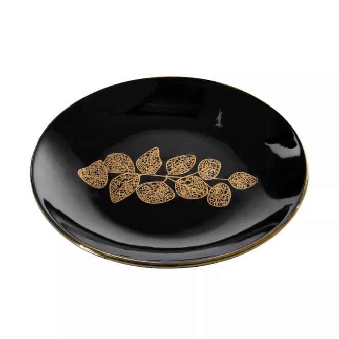 Patera ceramiczna czarna ERIKA ze złotymi listkami  28x4 cm Eurofirany