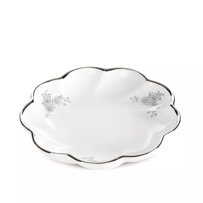 Patera dekoracyjna biało, srebrna  o falowanej formie 25x5 cm ELSA Eurofirany