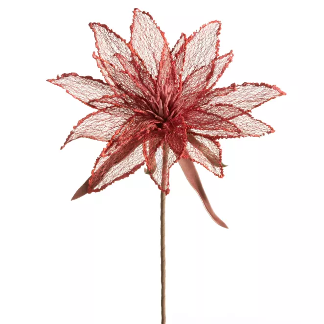 Kwiat sztuczny czerwony z siateczki 70 cm Eurofirany