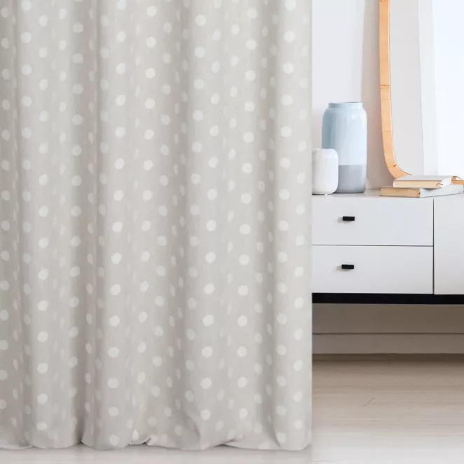 Zasłona szyta na taśmie fala kremowo beżowa dwustronna, z wzorem w grochy