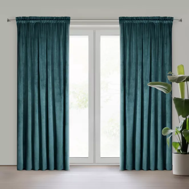 Zasłona ciemno turkusowa z tkaniny welwetowej 135x300 cm taśma ROSA Design 91 Eurofirany