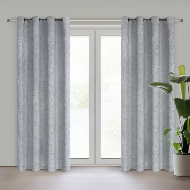 Zasłona stalowa z matowej tkaniny z widocznym naturalnym splotem 140x250 cm przelotka - ADELINA Eurofirany