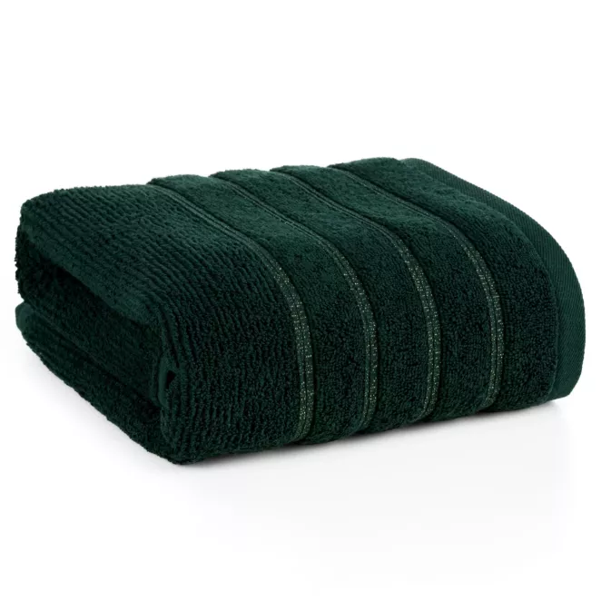 Ręcznik kąpielowy 70x140 cm bawełniany kolor ciemnozielony w błyszczące paseczki AMIRA Eurofirany