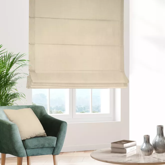 Roleta rzymska kremowa z miękkiej tkaniny welwetowej