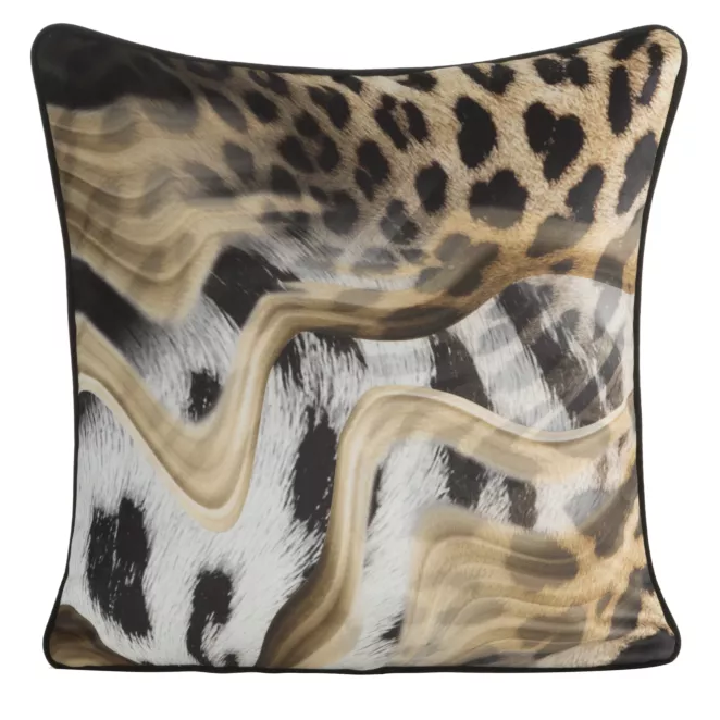 Poszewka na poduszkę 45x45 cm welwetowa z designerskim nadrukiem i wypustką na brzegach czarno, beżowa EVA 22 B EVA MINGE Eurofirany