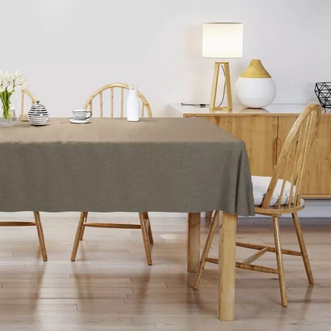 Obrus szyty brązowy z miękkiej tkaniny z efektem melanżu