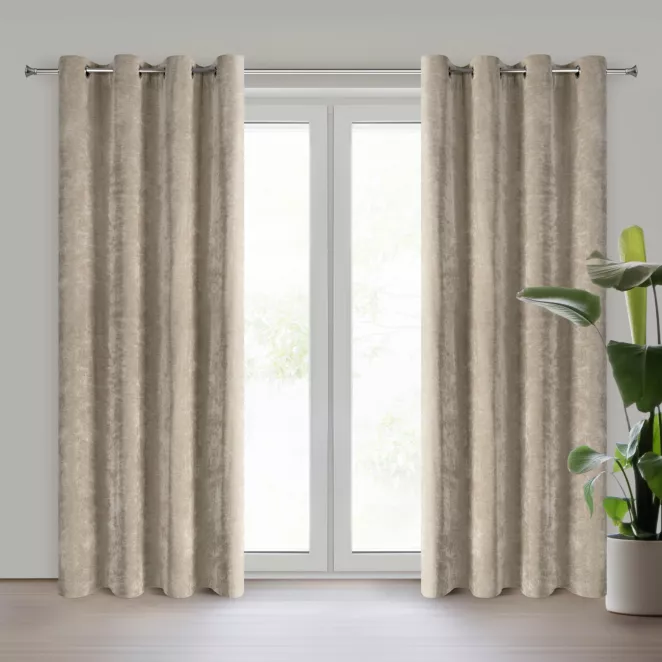 Zasłona beżowa z szenilowej tkaniny 140x250 cm przelotka - NILO Eurofirany