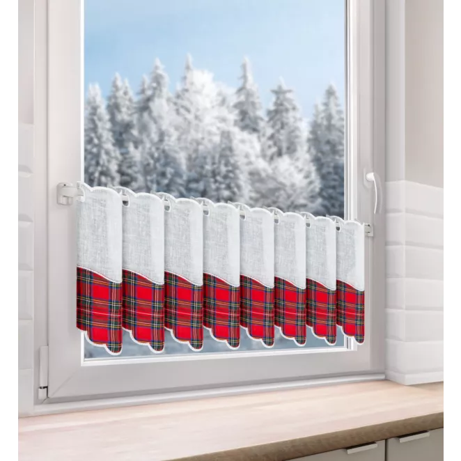 Tkanina firanowa zazdrostka z motywem świątecznej kraty  Eurofirany