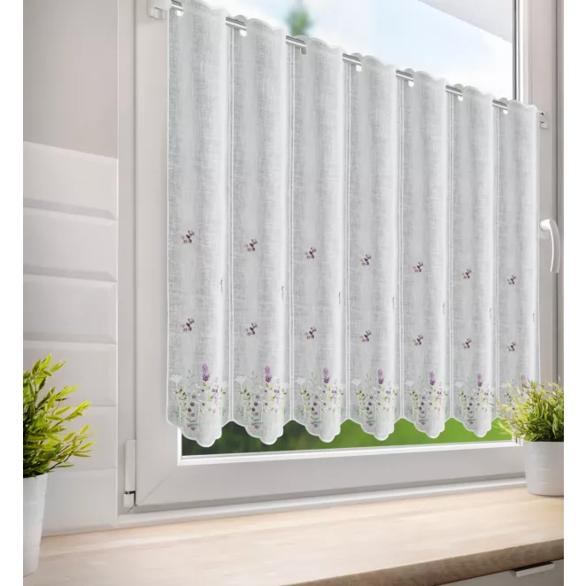 Tkanina firanowa zazdrostka zdobiona haftem polnych kwiatów Eurofirany