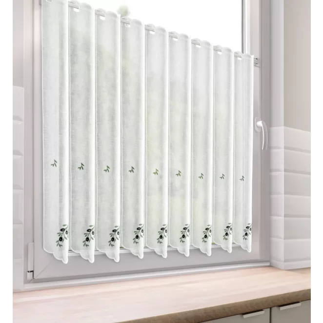 Tkanina firanowa zazdrostka zdobiona haftem gałązki oliwnej Eurofirany