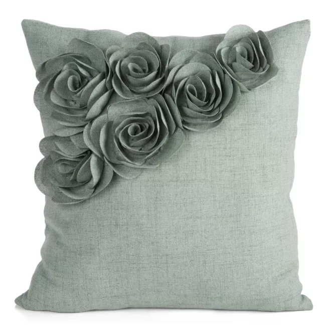Poszewka na poduszkę 45x45 cm zielona o naturalnym splocie w 3D róże FLORES 7 Eurofirany