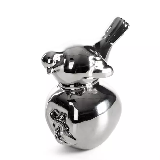 Figurka dekoracyjna ptaszek srebrna o wysokim połysku 10x7x11 cm FABIO Eurofirany