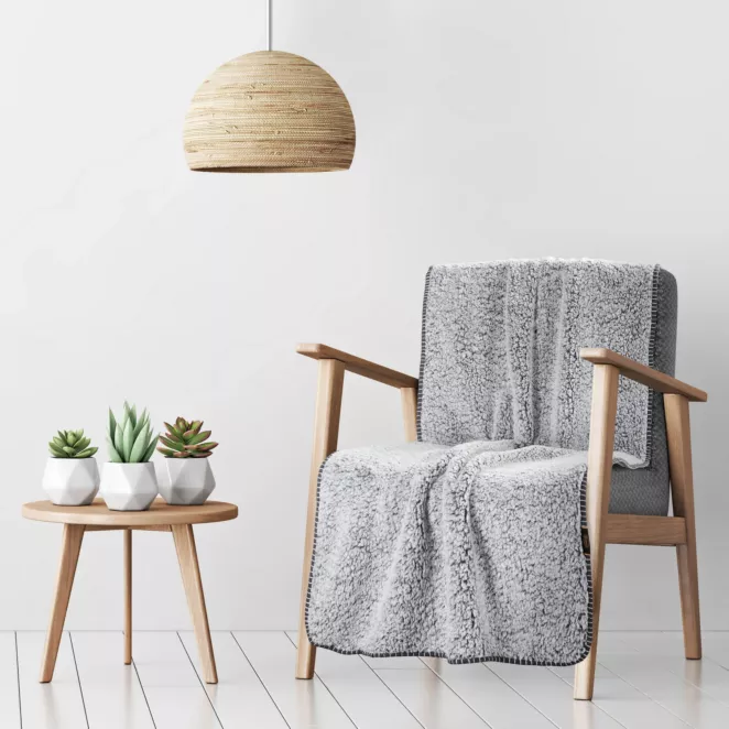 Narzuta, koc bukla na fotel 70x160 cm stalowo, biały z miękkiej tkaniny KOALA EUROFIRANY PREMIUM