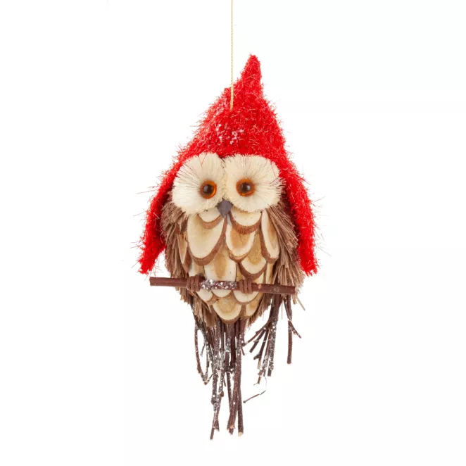 Ozdoba choinkowa urocza sowa w czapeczce w stylu eko Eurofirany