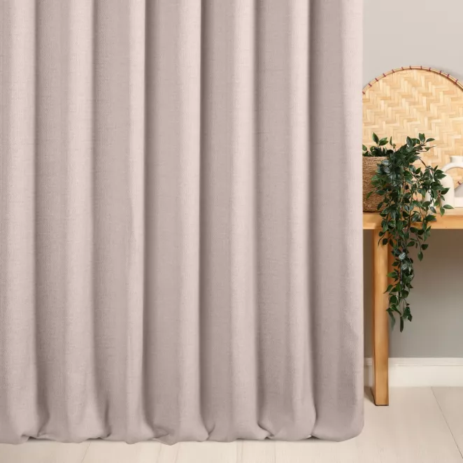 Zasłona szyta na flexach liliowa z tkaniny o naturalnym splocie z efektem melanżu