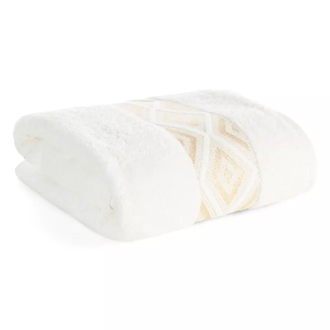 Ręcznik kąpielowy 50x90 cm bawełniany kolor kremowy z ozdobną geometryczną bordiurą AZARI Eurofirany